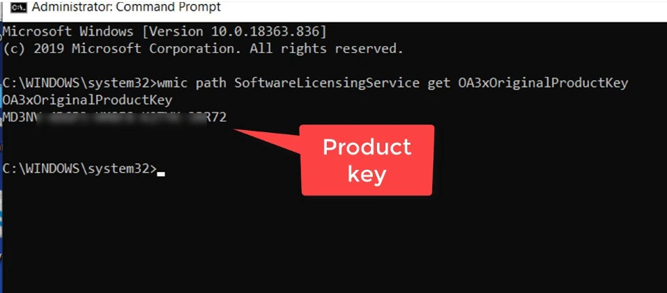 Find license key using windows command prompt