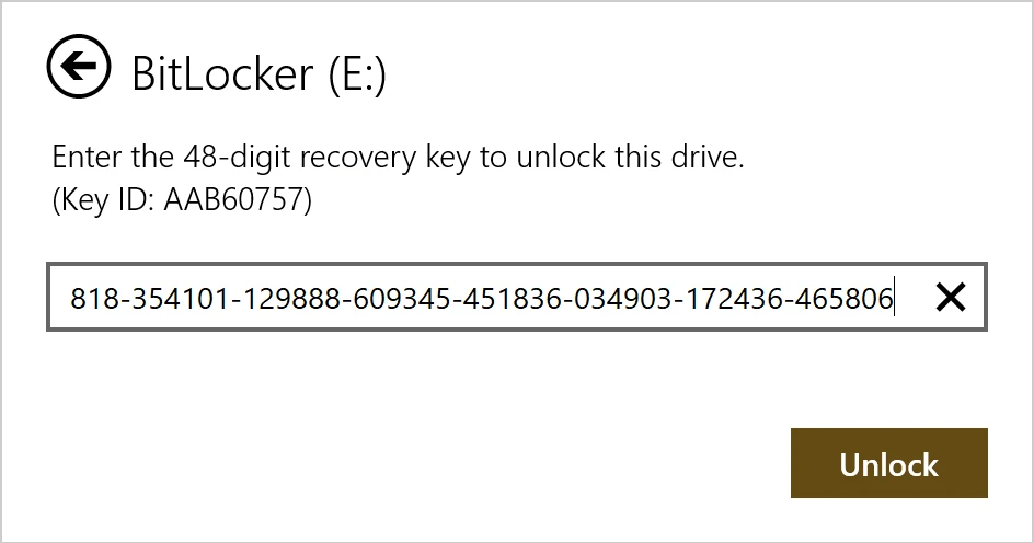 Unlock Bitlocker with the Recovery Key