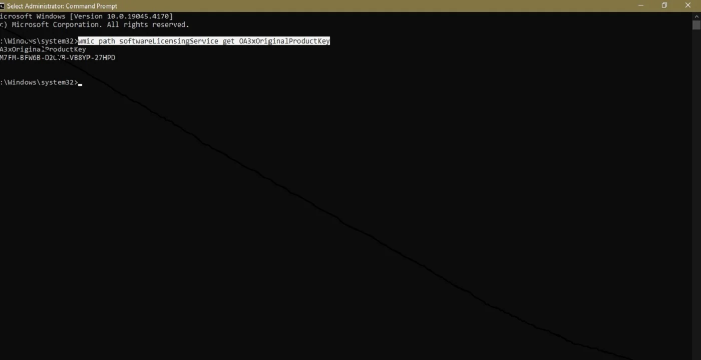 コマンドプロンプトを使用してWindows-11のプロダクトキーを検索します。.
